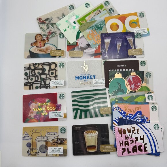 Lot of 24 Starbucks Cards 2015 to 2019 Year of The Monkey & Dog Braille– NICE! - Picture 1 of 12